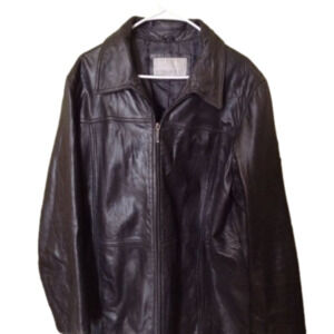 Nine West Men's 100% Leather Jacket Full Zip Black Size 2X